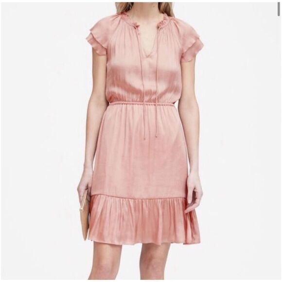 Banana Republic Banana Republic Blush Soft Satin Ruffle Dress Size 4 - Picture 1 of 14